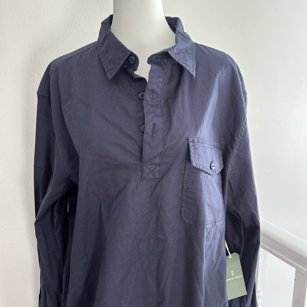 Casual Men's Dark Blue Button Down Shirt